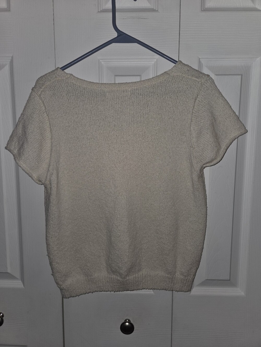 Womens Anthropologie Cream Short Sleeve V-Neck Knit Sweater, Size Sm - Picture 6 of 6